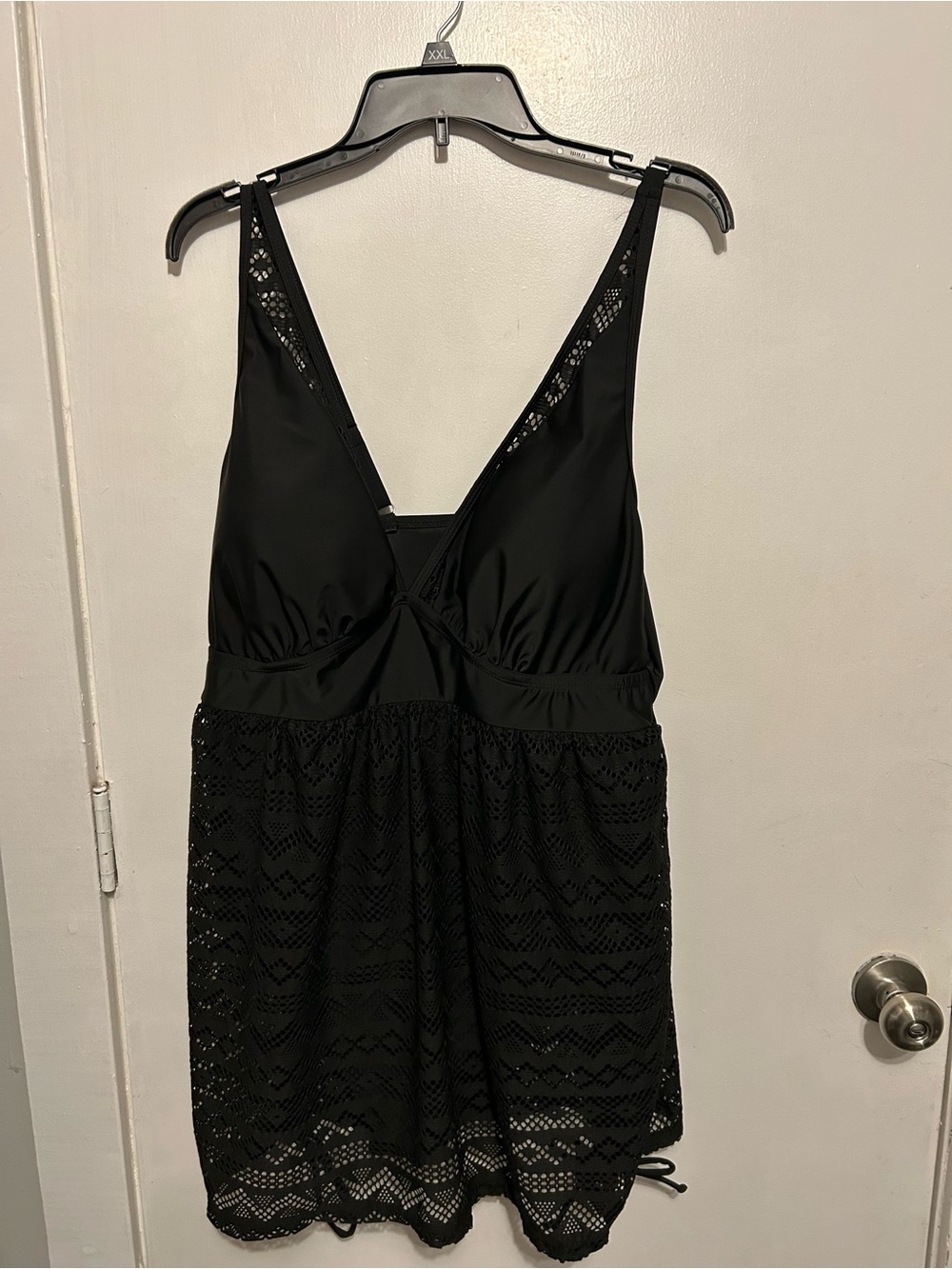 SHEIN Black Lace Overlay One-Piece Swimdress